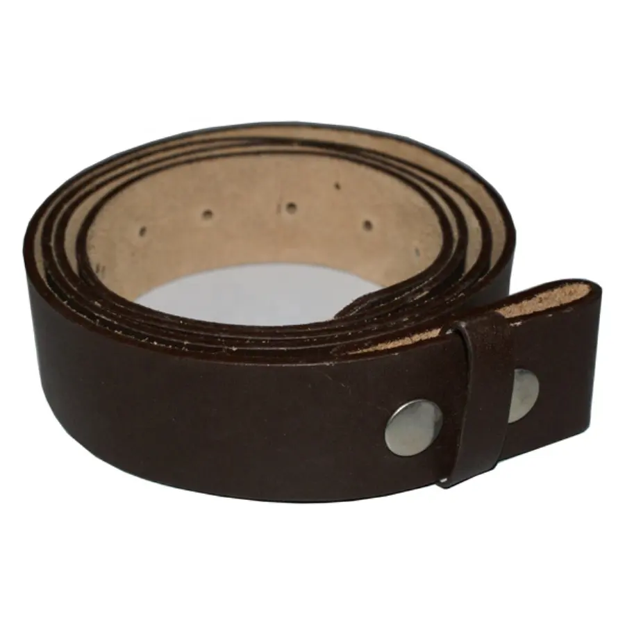 HMB-3931B GENUINE LEATHER BELTS WITHOUT BUCKLES SNAPS CLOSURE WAIST BELT BROWN COLOR