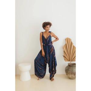 Womens Tie Dye Wide Leg Jumpsuit Sleeveless Deep V Neck Boho Summer <b>Beach</b> Romper - Product Image 6