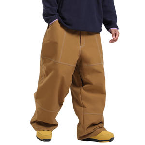 Pantalon de ski coupe-vent marron pour homme, taille élastique, décontracté, pour l'hiver, avec poches latérales, en tissu polyester mi-lourd - Product Image 1