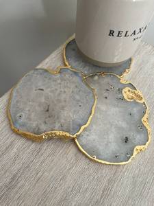 Irregular Shape Stone <b>Coaster</b> Set With Gold Edge Glam Design Handmade Table Mats For Home Decor By Universal Overseas INDIA - Product Image 6
