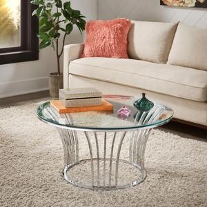 Modern Round Silver Metal <b>Legs</b> Eco-Friendly Living Room <b>Coffee</b> <b>Table</b> with Glass Top Living Room Furniture Decorative - Product Image 1