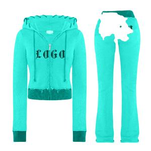 Nueva llegada 2025, conjuntos de Jogger de 2 piezas hechos a medida para mujer, patrón sólido, cremallera frontal, Tops cortos, chándales al por mayor - Product Image 1