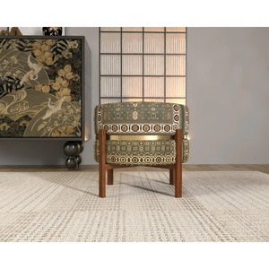 Bohemian Circular Fabric <b>Pouf</b> With Abstract Geometric Pattern Wooden Legs Living Room Decor - Product Image 4