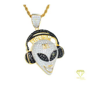 Colgante de rostro alienígena hecho a mano con diamante cultivado en laboratorio, diseño de joyería de moda hip hop para streetwear. - Product Image 4