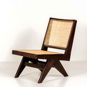 Sillón de Madera Maciza Estilo Pierre Jeanneret, Moderno de Mediados de Siglo, sin Brazos, con Patas en V, de Ratán, para Venta al por Mayor - Product Image 1