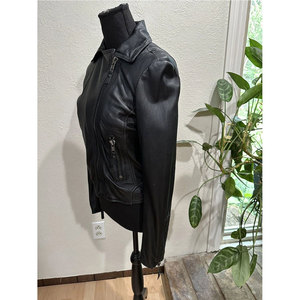 Women's Black Lamb Skin Leather Asymmetrical <b>Biker</b> <b>Jacket</b> with Zipper Pockets - Premium Soft Leather Outerwear - Product Image 4