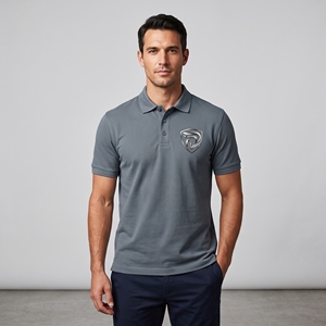 Polo à manches courtes gris pour homme, logo brodé, uni, décontracté, séchage rapide, tricoté en polyester, coupe classique - Product Image 3