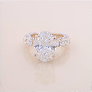 Moissanite Diamond Oval Engagement <b>Ring</b> With Three Stone Pave Band White Gold Bridal Wedding Anniversary Gift - Product Image 1