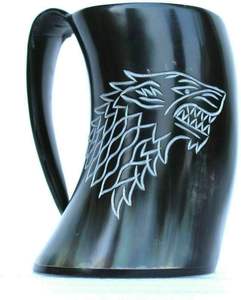 Mug en corne de buffle Viking personnalisé de qualité supérieure avec logo, 500 ml, en acier inoxydable, avec couvercle en corne pour le camping, le café et la bière - Product Image 1