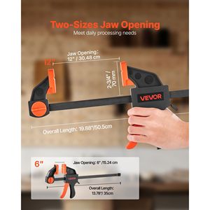 Serre-joints en L à prise rapide à une main, lot de 2 (12 pouces) et lot de 2 (6 pouces), capacité de charge de 154 lb, pour le travail du bois, écarteur inclus - Product Image 3