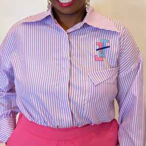 Chemisier rayé boutonné pour femme JJOA, chemise de bureau à manches longues avec logo brodé, haut décontracté professionnel, vente en gros - Product Image 4