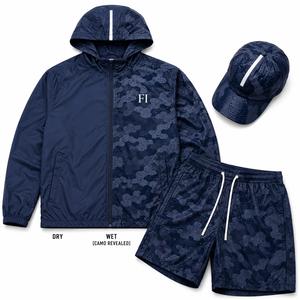 Chaqueta cortavientos con capucha y cremallera de diseño personalizado, reactiva al agua, impermeable, con patrón que cambia con el agua, para hombre. - Product Image 2