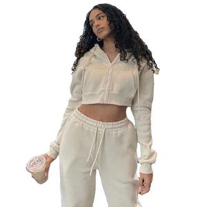 Conjunto de Sudadera con Capucha y Pantalones Deportivos de Algodón de Alta Calidad con Cierre y Logotipo Personalizado para Mujer, Invierno, Ecológico - Product Image 5