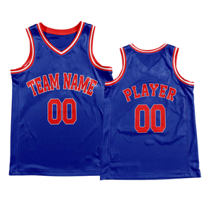 Ensemble uniforme de basket-ball bleu personnalisé, maillot et short rétro avec texte rouge, nom et numéro de l'équipe, design classique - Product Image 6