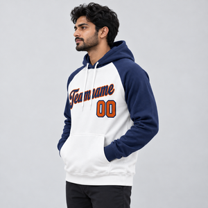 Custom Team <b>Hoodie</b> Navy White Raglan Pullover Personalized <b>Name</b> Number Hooded Sweatshirt for Clubs and Teamwear Wholesale - Product Image 5