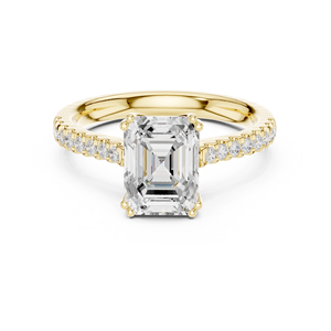 Bague de fiançailles en or jaune avec diamant de laboratoire taille émeraude et pavé, pour femme - Product Image 3