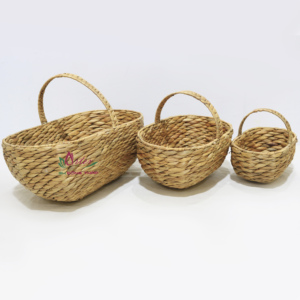 New Design Water Hyacinth <b>Gift</b> <b>Basket</b> Set of 3 Picnic Organizer Arched Handle - Product Image 2