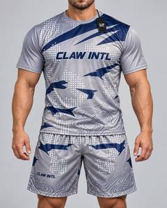 CLAW INTL ชุดเสื้อฟุตบอลชาย สีเทา สีน้ำเงิน พิมพ์ลายแบบซับลิเมชั่น คอกลม แขนสั้น โพลีเอสเตอร์ดูดซับความชื้น ทรงสปอร์ต - Product Image 1