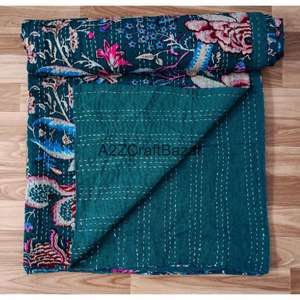 Colcha Kantha Vintage con Estampado Floral, Reversible, Manta Bohemia, Cubrecama Tradicional, Hecha a Mano en India, 100% Algodón - Product Image 1