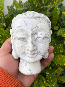 Cabeza de Buda Tallada a Mano en Howlite Natural, Escultura de Cristal para Decoración del Hogar, Estatua de Meditación, Proveedor Mayorista OEM ODM - Product Image 1
