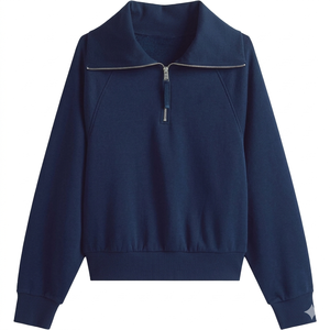 Sudadera con cremallera de cuarto para mujer, estilo casual urbano, hombros caídos, transpirable, ecológica, con capucha - Product Image 4