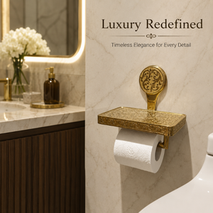 Luxury Brass Toilet Paper Holder with <b>Shelf</b> <b>Wall</b> Mounted Antique <b>Gold</b> Tissue Roll Holder Decorative Bathroom Hardware Organizer - Product Image 3