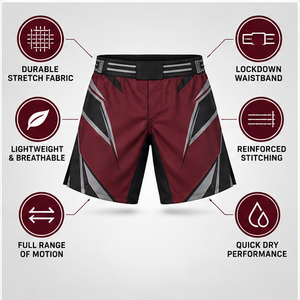 Shorts de combat MMA personnalisés bordeaux en polyester/coton, séchage rapide, respirants, extensibles, fabrication OEM ODM - Product Image 6