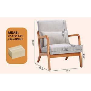 Fauteuil d'appoint en bois massif de style moderne du milieu du siècle avec coussin pour salon et lecture, chaise rembourrée durable - Product Image 2