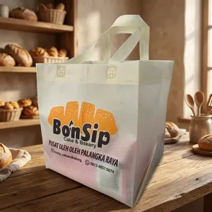 Bolsa de tela no tejida reutilizable personalizada al por mayor, termosellada, impresa, ecológica, para entrega de alimentos y embalaje de pasteles con asa - Product Image 1