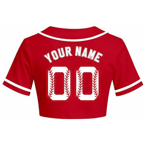 Women's <b>Red</b> Color Baseball Team Jersey <b>Crop</b> <b>Top</b> Personalized Name Number Softball Shirt Button Down V-Neck Short Sleeve - Product Image 3
