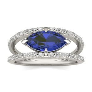 Bague en Tanzanite bleue taille Marquise avec pierre centrale ovale et halo pour femme, bijoux de mariage et de fête - Product Image 1