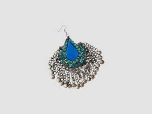 Vibrant Afghan Tribal Necklace Set With Matching Earrings Featuring <b>Blue</b> Glass Inlays And Detailed Metal <b>Beads</b> For Complete - Product Image 5