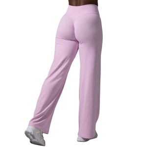 Pantalon large taille haute rose clair pour femme, extensible, idéal pour le yoga, l'entraînement, la gym, le fitness, la détente et les voyages - Product Image 2