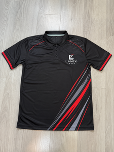 เสื้อถักแบบสั่งทำสีดำแดง ลายพิมพ์แบบรีดร้อน สำหรับผู้ชาย แห้งเร็ว ระบายอากาศได้ดี ผลิตจากโพลีเอสเตอร์ เหมาะสำหรับกีฬากอล์ฟ ชุดทีม พร้อมสกรีนโลโก้ตามสั่ง - Product Image 6