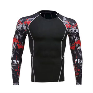 T-shirt de compression à manches longues pour homme, imprimé dragon noir, séchage rapide, en spandex et polyester, haut de sport à manches intégrales - Product Image 5