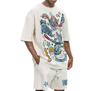 T-shirts à manches courtes et col rond bleu marine pour hommes Perfectionists, ensemble court, coupe ample, décontracté, respirant, 100% coton tricoté - Product Image 5