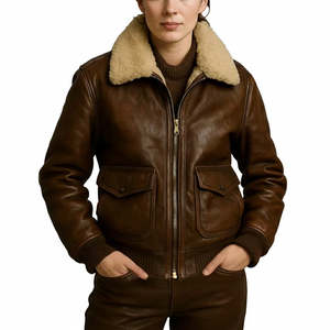 Veste bomber en cuir de vachette marron antique artisanale de qualité supérieure pour femmes Leathertex avec col en fourrure coupe-vent taille XS - Product Image 4