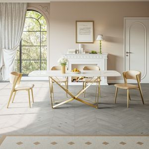 Tavolo da pranzo in acciaio inossidabile oro titanio lucidato per neve montagna supporti di superficie in pietra 94.5 kg esclude sedie - Product Image 5