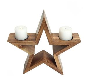 Portavelas de madera natural de alta calidad, forma de estrella, hecho a mano, para velas de té, artículo para el hogar, al mejor precio. - Product Image 3