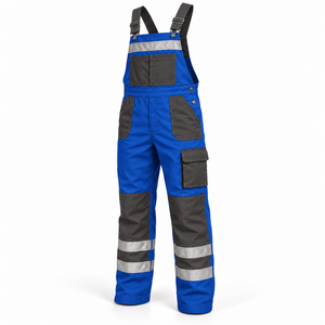Salopette de travail haute visibilité pour hommes, marque privée, avec bandes réfléchissantes sur les jambes, uniformes de chantier, poches cargo, genouillères renforcées - Product Image 2