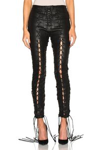 Pantalon en cuir PU noir à lacets, taille haute, coupe skinny gothique, longueur cheville, style crayon - Product Image 2
