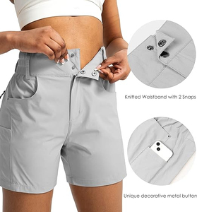 Shorts de sport noirs tricotés taille haute pour femmes avec poche zippée, séchage rapide, tenue athlétique - Product Image 5