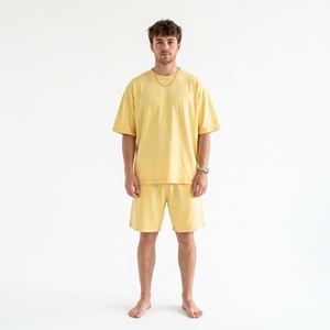 Men Casual Short Sleeve Knitted Solid Polyester/Cotton <b>T</b>-<b>Shirt</b> Matching Shorts Set Lightweight Soft Breathable Two Piece Summer - Product Image 1