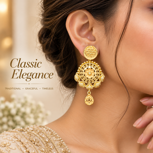 Floral Statement Pendant Necklace <b>Set</b> | 24K Gold Polish Brass Copper <b>Jewelry</b> | Traditional Indian <b>Bridal</b> Wedding Earrings <b>Set</b> - Product Image 3