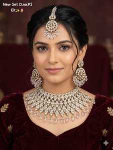 ชุดสร้อยคอทองคำชุบวินเทจคุณภาพสูงประดับมุกและ Kundan พร้อมต่างหูและเครื่องประดับศีรษะแบบ Maang Tikka สำหรับงานหมั้น งานแต่งงาน และงานเลี้ยง - Product Image 2