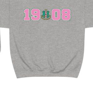 เสื้อสเวตเชิ้ตคอกลมสีเทาชาร์โคล พิมพ์ลายกราฟิก 1908 สีชมพูและสีเขียว แขนยาว ผ้าฝ้ายฟลีซ สไตล์ลำลอง เสื้อพูลโอเวอร์สำหรับผู้หญิง - Product Image 6