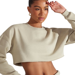 Sudadera de cuello redondo personalizada con dobladillo sin rematar, estilo lavado de invierno, oversize, tipo pullover, de forro polar grueso para mujer - Product Image 3