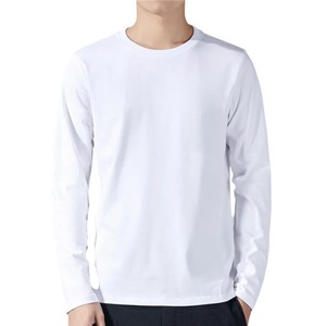 เสื้อยืดคอกลมแขนยาวผู้ชาย ผ้าถัก สีพื้น ลำลอง ทรงปกติ สีน้ำเงิน - Product Image 1
