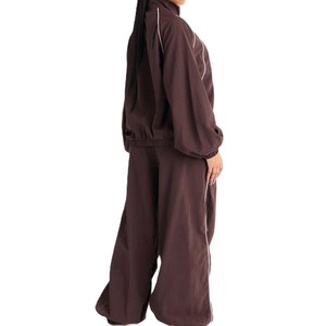 Private Label OEM Contrast Piping Windbreaker Set High Quality Lightweight Nylon <b>Jacket</b> and Wide Leg Jogger Pant USA - Product Image 4