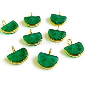 Top Quality Green Onyx Melon Carved Gemstone Pendant Onyx Carving <b>Charm</b> Pendant 925 Sterling <b>Silver</b> Gold Plated Jewelry <b>Charm</b> - Product Image 2